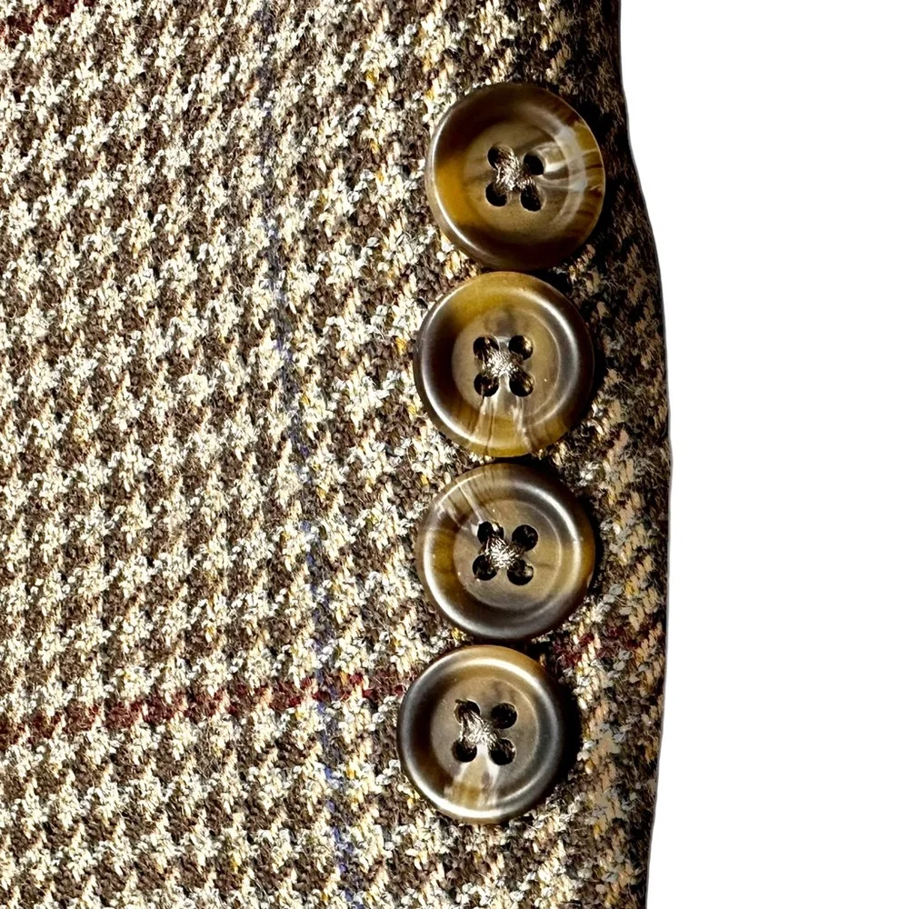 VTG Ralph Lauren Mens 42L Wool Houndstooth Sport Coat Brown Canada Blazer Jacket